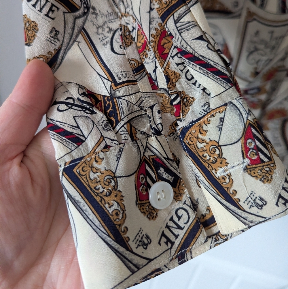Vintage 100% Silk Blouse Champagne Print Size 12 - Picture 5 of 7